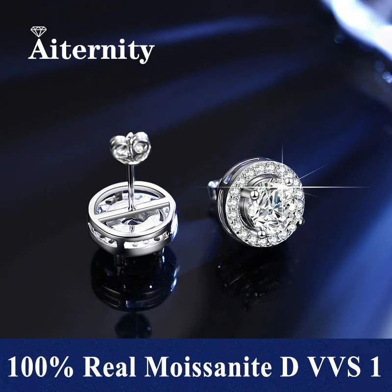 Pass Diamond Tester Pen Moissanite And Zircon Stud Earrings For Women 100% Real 925 Sterling Silver GRA Certificates D VVS1