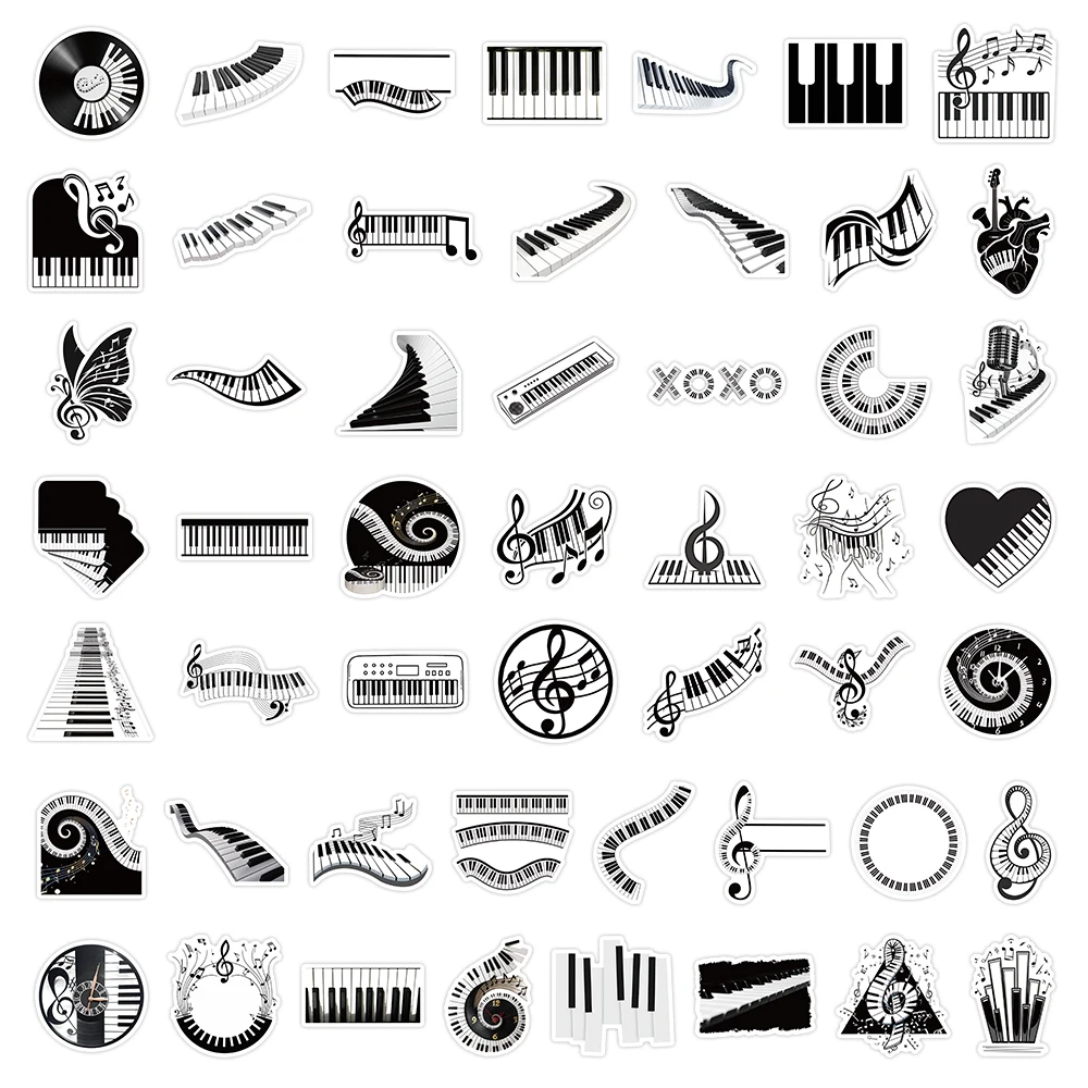 50/100 個音楽要素ステッカー黒と白のピアノキー DIY 防水荷物ノートブックステッカー