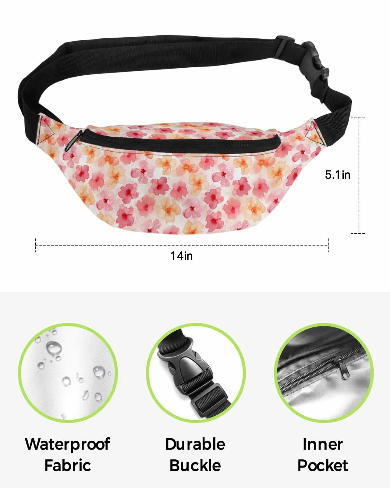 Pink Yellow Watercolor Floral Texture Phone Belt Bag Wallet Pouch Waterproof Banana Hip Bags Waist Bag Fanny Pack for Women Men