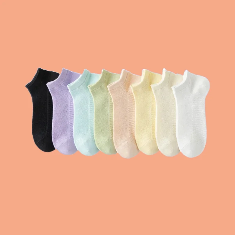 5/10 Pairs 2024 Summer Thin Cotton Socks Short Tube Breathable Sweat-absorbent Shallow Mouth Comfort Socks Mesh Women's Socks