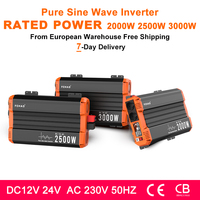 FCHAO Pure Sine Wave 1200W 1800W 2500W 3000W Power DC 12V 24V To AC 220V Voltage Converter Solar Car Inverters supply EU Socket