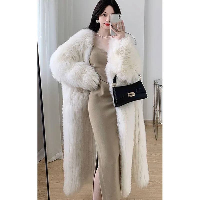 

Женская элитная плюшевая куртка с длинными рукавами в стиле ретро, 2022, однотонная верхняя одежда с длинным мехом, зимняя женская модная верхняя одежда из искусственного меха, пальто