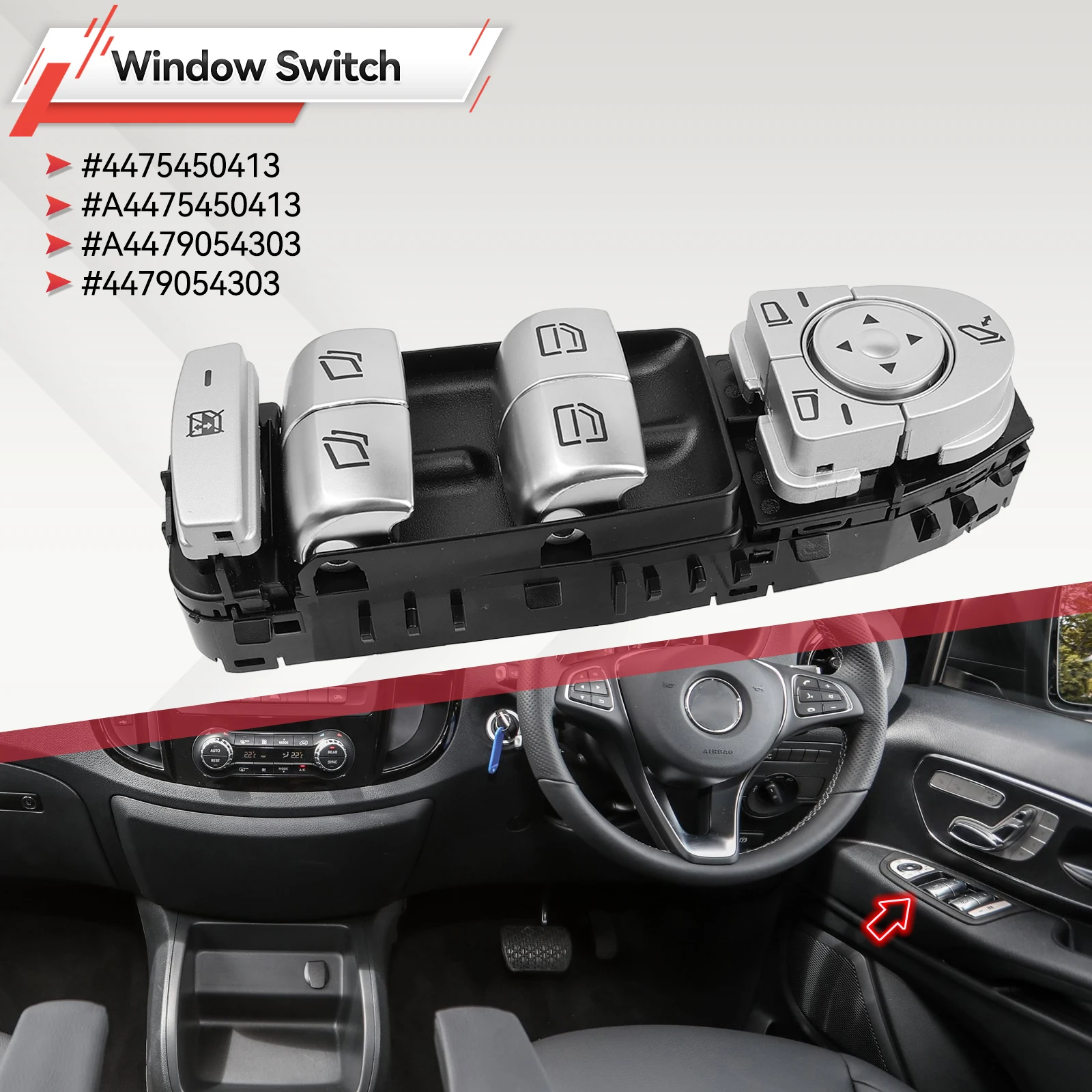 

Front Left Master Power Window Control Switch For Mercedes Benz V-Class ( W447 ) Vito Viano 2015-2019 #4475450413 A4475450413