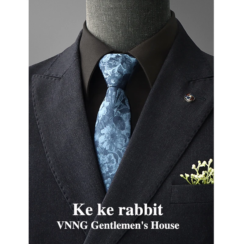 

Light Luxury Retro Style ink Flower Pattern Men's Necktie Business Banquet Shirt Accessory 7CM Wide Handmade Knotted Necktie