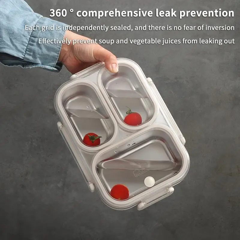 New Leak-Proof 304 Stainless Steel Lunch Box 1000ml Microwaveable Oven Safe Lunch Bento Box Sealed Compartmentalized Lunch Box