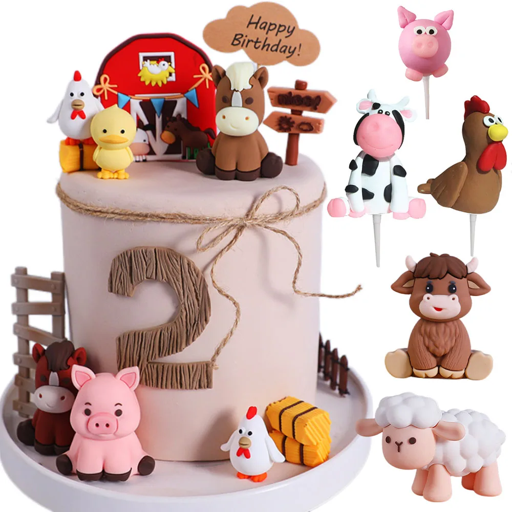 Farm Animal Cake Decoration Mini Cow Sheep Pig Cake Topper Decorations Farm Animal Theme Birthday Baby Shower Party Supplies