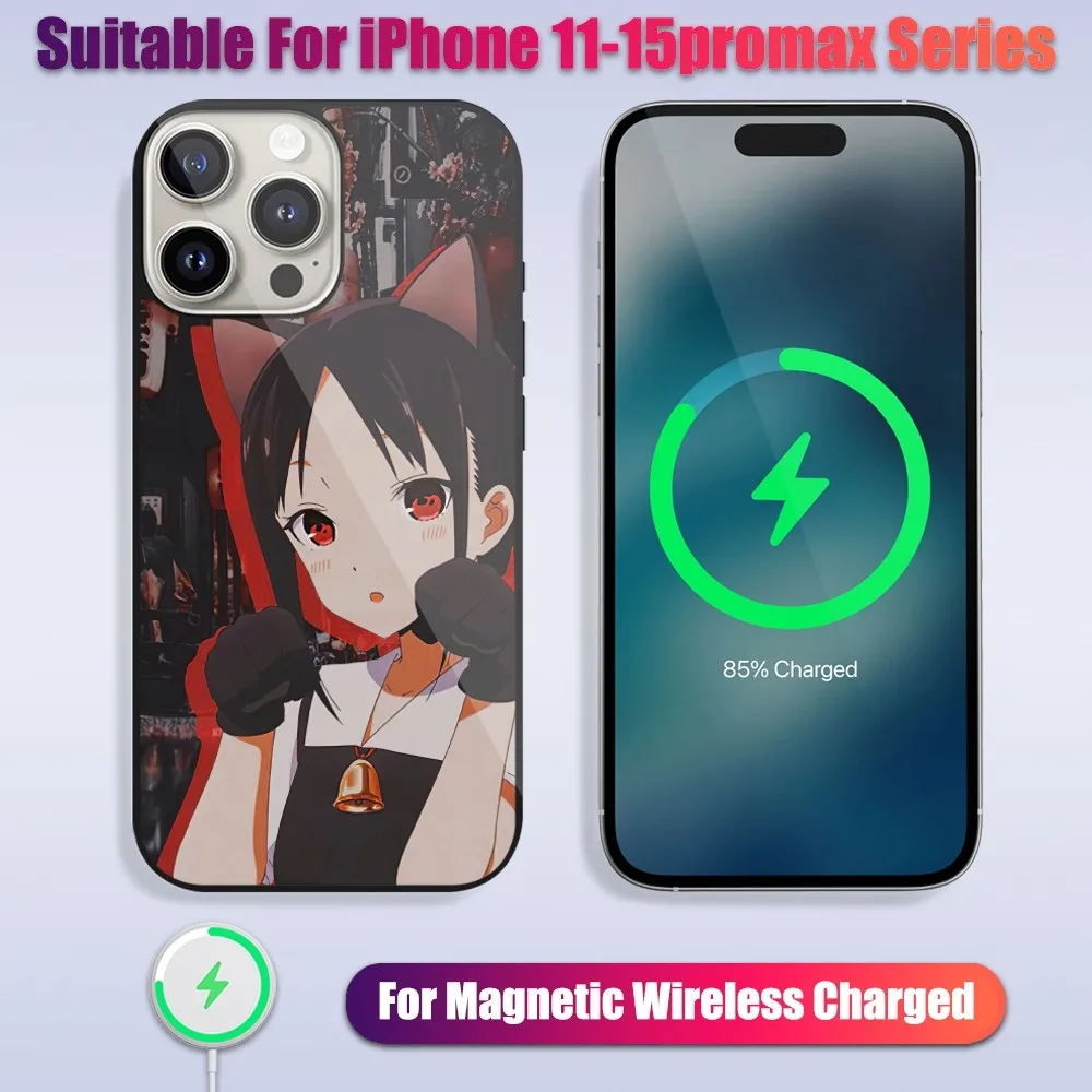 Kaguyasama Anime Shinomiya Kaguya Phone Case For iPhone Magsafe Magnetic 13 14 15 11 12 Glass Pro Max Plus Charging Shell