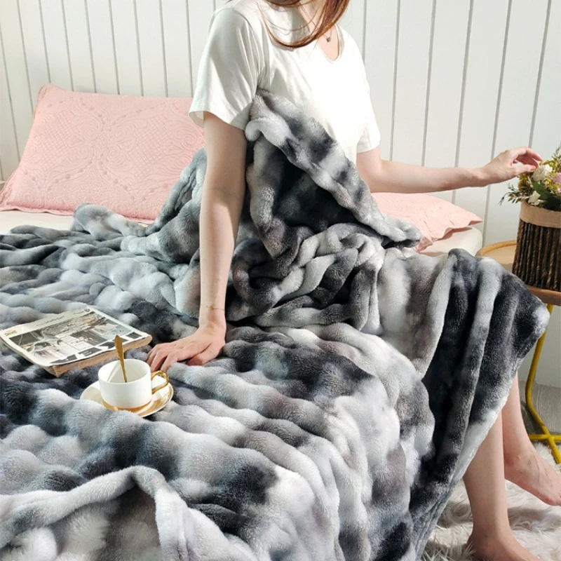 타이 염색 버블 담요 모조 토끼 양털 담요 두꺼운 따뜻한 양털 담요 가정용 담요 소파 담요