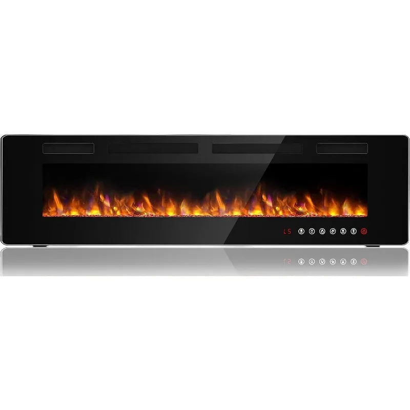 inch Ultra-Thin Silence Linear Electric Fireplace, Recessed Wall Mounted Fireplace, Fit for 2 x 4 and 2 x 6 Stud, 12 A