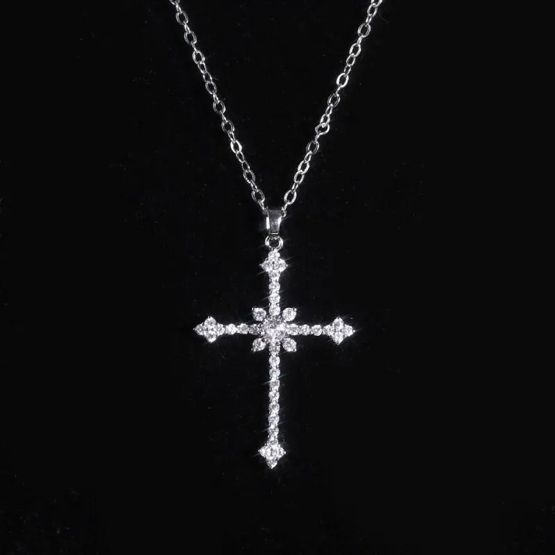 1pcs Imitation White Gold-color Necklace Ladies Cold Wind Full Of Diamonds Star Mango Shining Cross Pendant Jewelry