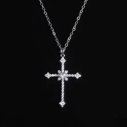 1pcs Imitation White Gold-color Necklace Ladies Cold Wind Full Of Diamonds Star Mango Shining Cross Pendant Jewelry