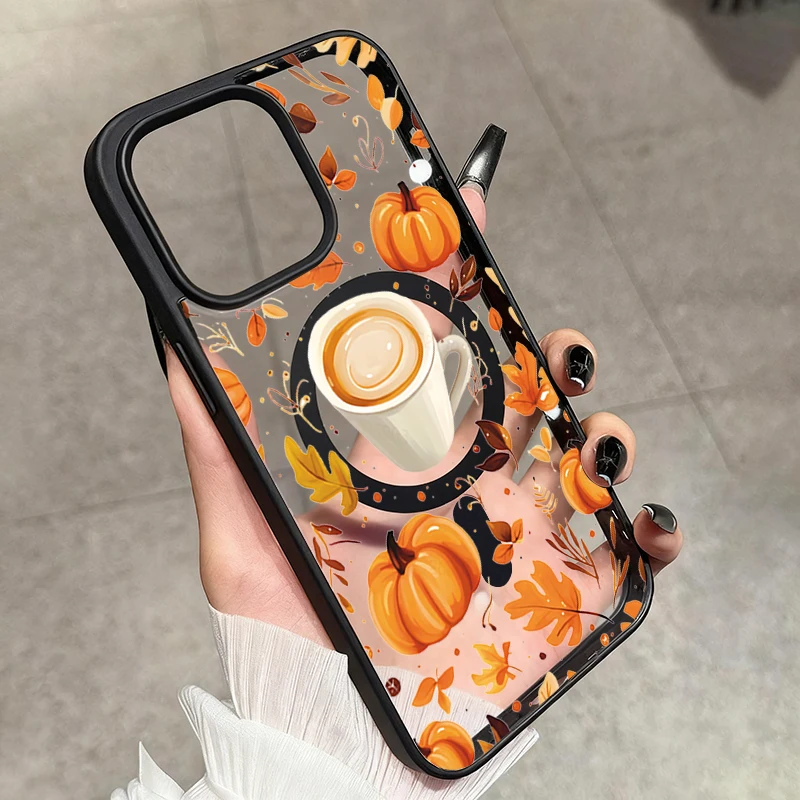 Warm Coffee Pumpkin Magnetic Phone Case For Samsung Galaxy S26 Ultra S25 Plus S24 FE S23 A17 A37 A57 A56 A55 A26 A36 Soft Cover
