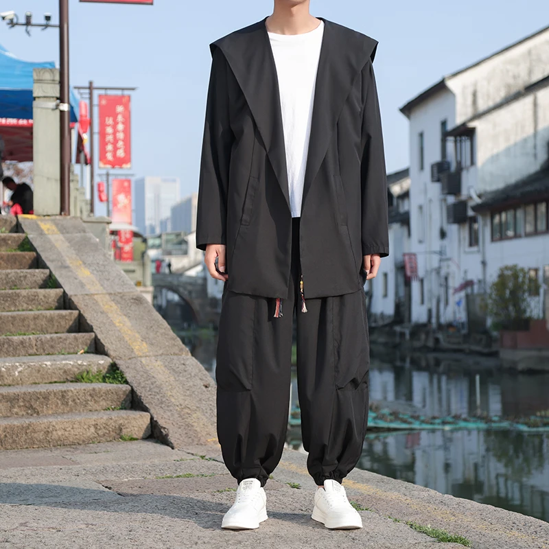 Eis Fetzen zweiteilig Set Japan Stil Hemd Herrenmode weites Bein Hosen dünne Langarm Strickjacke Männer lässig Yukata Hose Männer