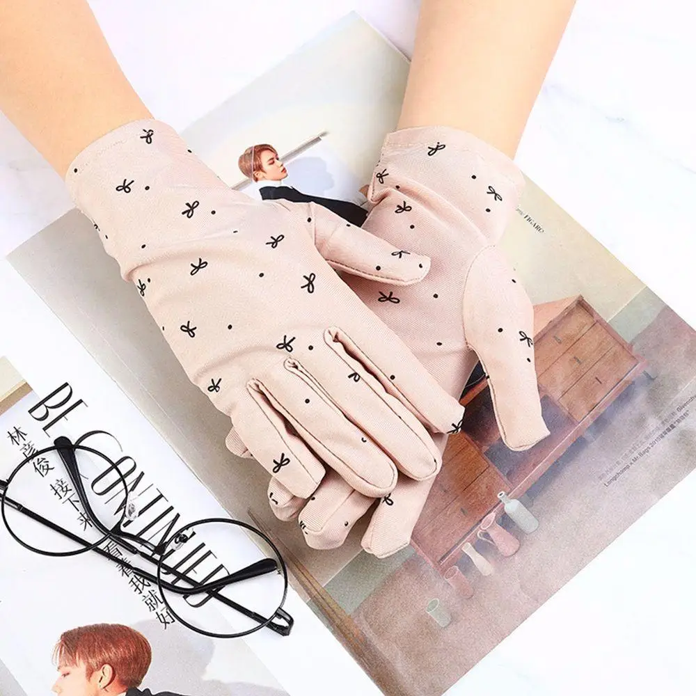 

Simple Thin Women Summer Wedding Abrasion-resistant Outdoor Sports Gloves Driving Gloves Sun Protection Mittens Bow Pattern