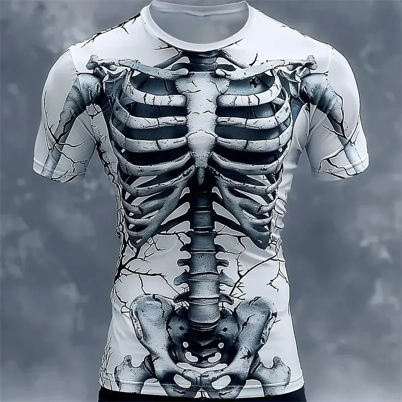 3D Printed Skeleton Body T Shirt Men Bone Pattern Tee Shirts Harajuku Street Casual O-Neck Short Sleeve Tees Loose Summer Tops