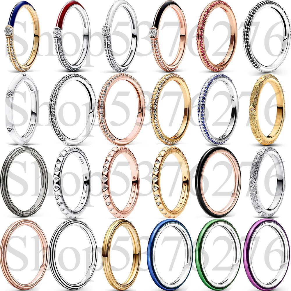 

Стерлингового Серебра 925 ME Pavé, розовое золото, красный, черный, белый, синий, двойная текстура, камни, эмаль, модное кольцо для женщин, подарок, ювелирные изделия своими руками