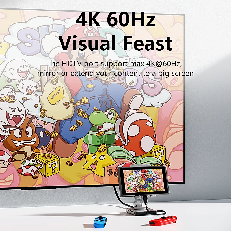 حامل هاتف 2 في 1 ومحور USB C مع المضيف/USB3.0/USB2.0/HDMI 4K 60HZ/SD/TF 3.5 ملم صوت/PD 100 وات متوافق مع الهواتف والمفتاح #5