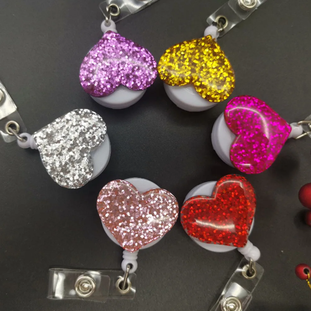 

4Pcs Nurse Badge Holder Cartoon Heart Design Retractable Id Badge Reel Clip for Staff Students Nurses Office Workers Exhibition
