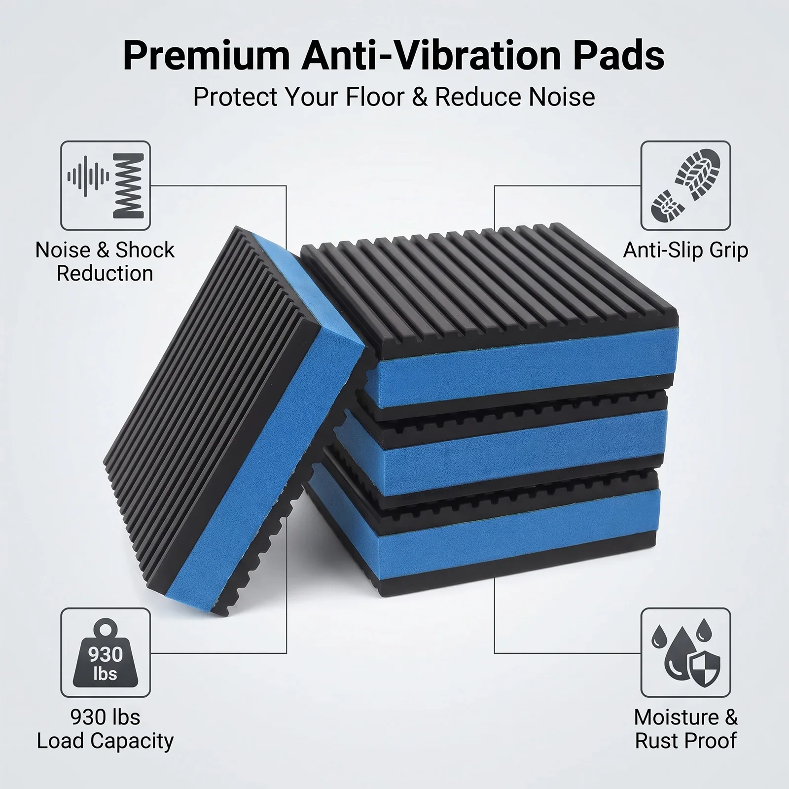 4 pcs 23 mm Height Ribbed Rubber Isolation Pads EVA Sandwich Three Layer Heavy Duty Anti Vibration Pads for Air Compressor