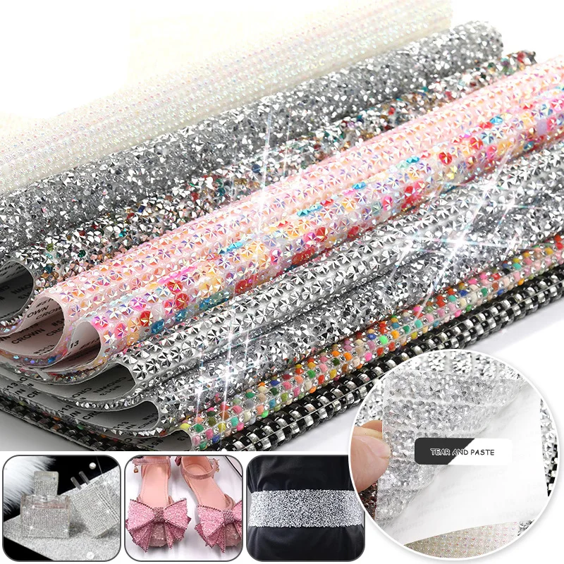 24*40cm Rhinestone Sheet Self-adhesive Shiny Glass Crystal Diamond Crystal Stickers Trimmings Beaded Applique Diy Arts Craft