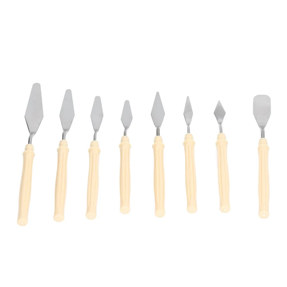 8pcs Ergonomic Handle Palette tool Set Pointed Blade Plastic Handle Painting tool Set Stainless Steel Spatula For Artists
