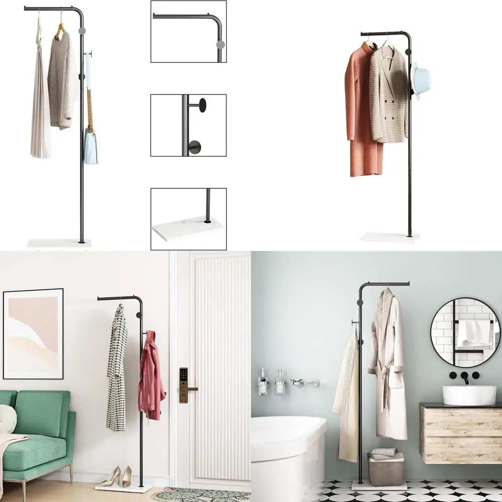 

Белая напольная вешалка-стойка L-образной формы с 3 крючками для прихожей, идеально подходит для курток, пальто, шляп и одежды