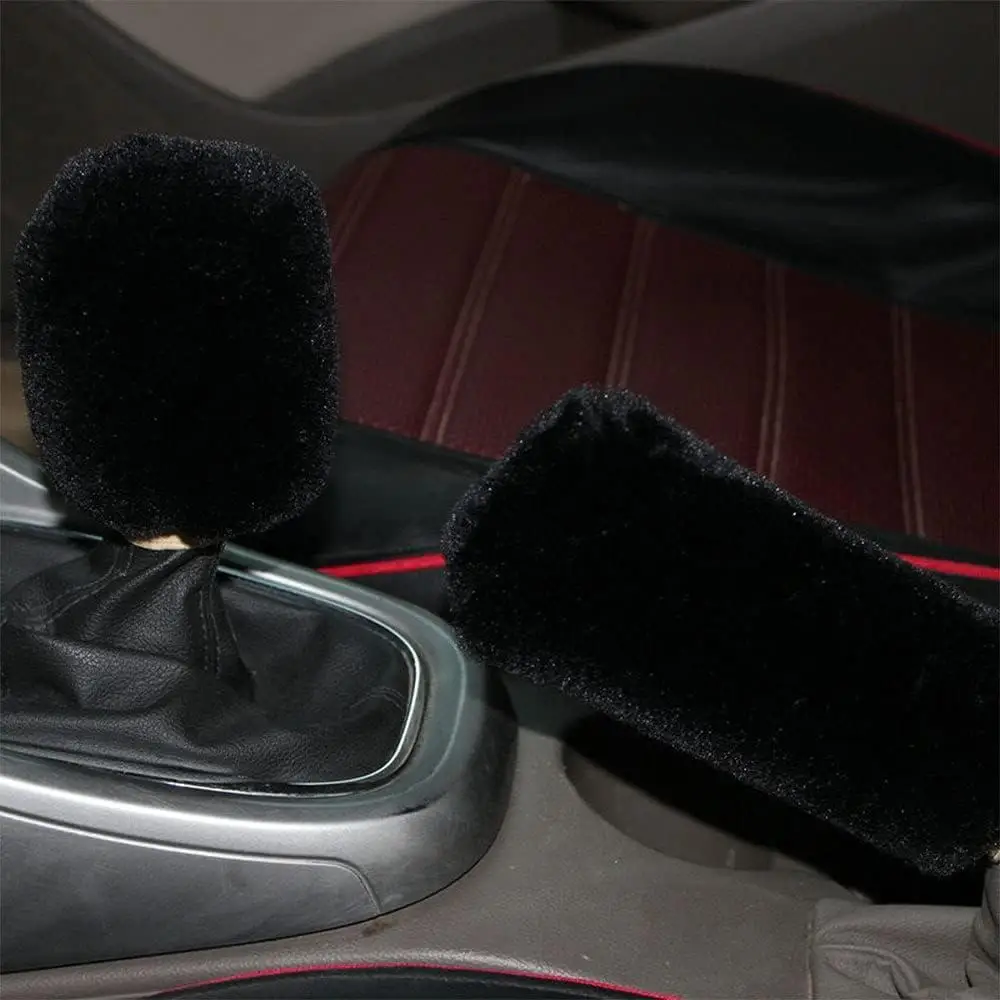 1pc Gear Shift Knob Cover and 1pc Handbrake Cover Black Beige Gray Purple Plush Suitable For Most Car Brands and Years