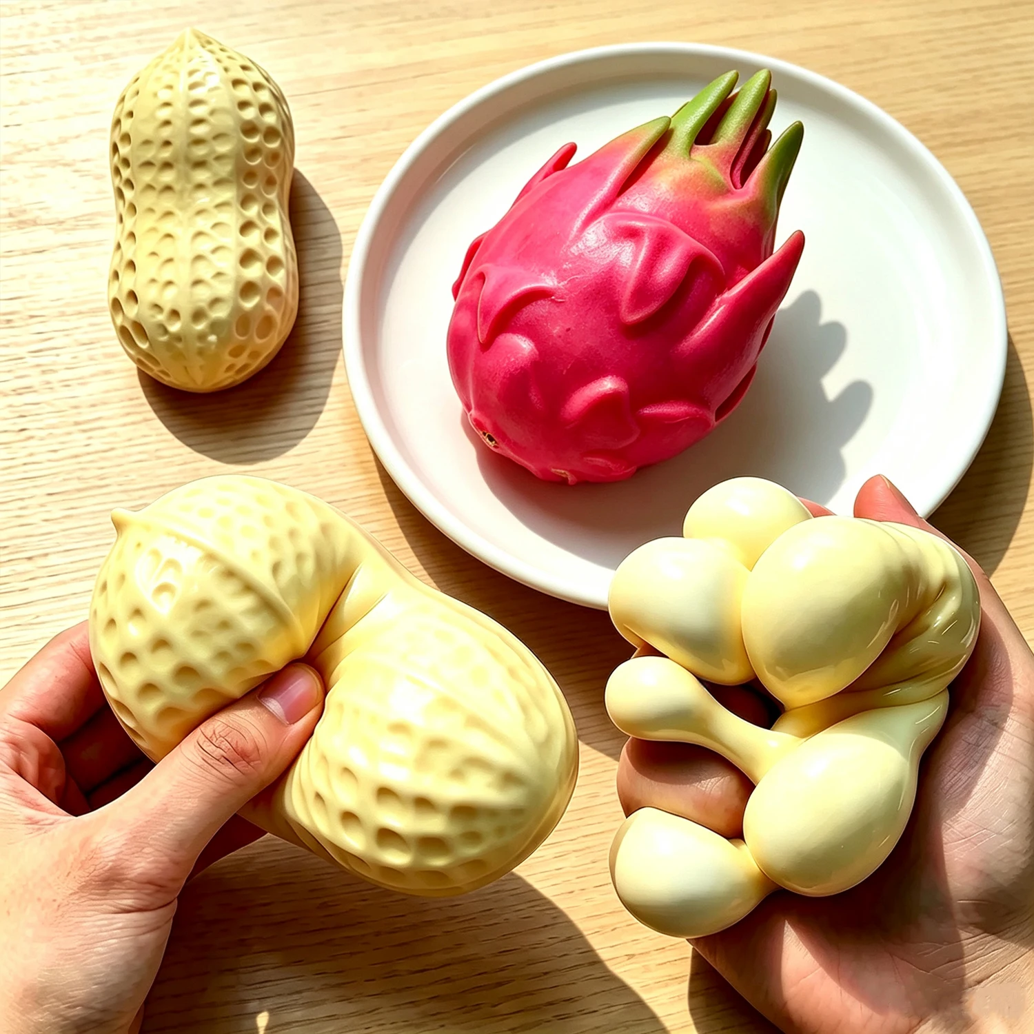 Fun Peanut Squishy /Dragon Fruit Toy,Realistic Peanut Stress Relief & Decompression Gift,Pinching Toy for Office Desk Relaxation