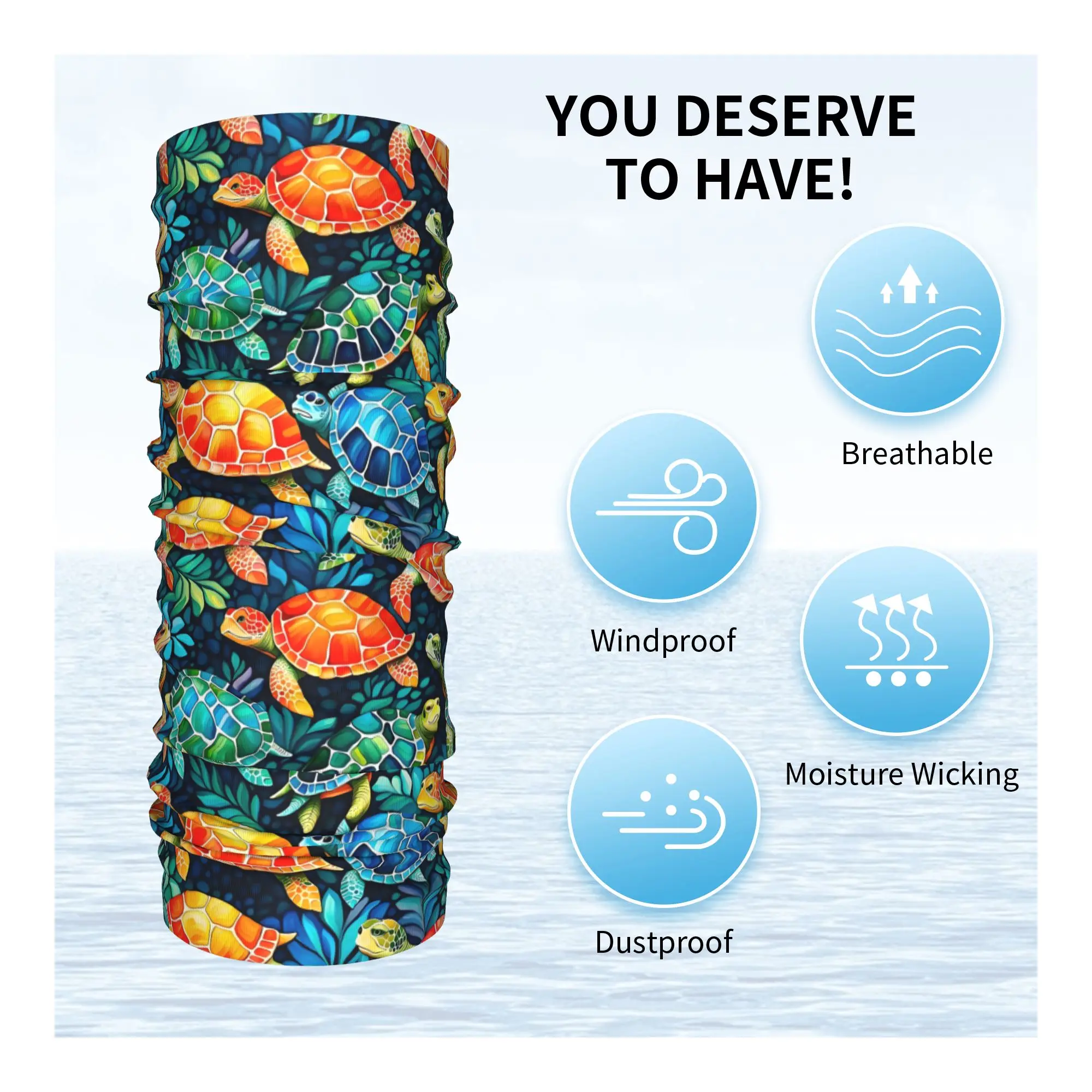 Custom Funny Colorful Sea Turtle  Neck Gaiter Women Men UV Protection Winter  Bandana Scarf for Cycling - view 3
