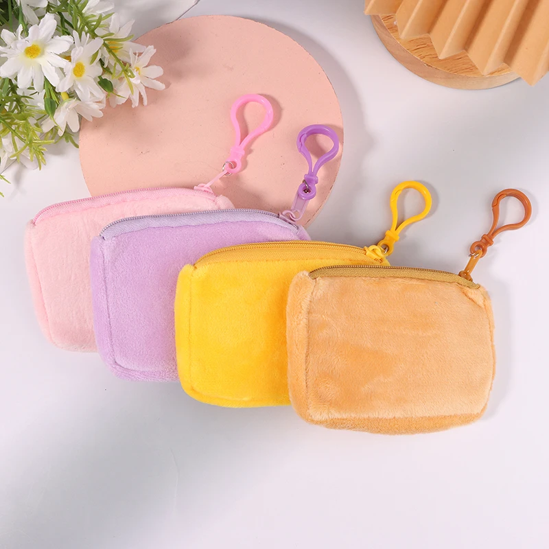 11.5x8.5cm Cute Candy Color Plush Coin Purse Women Minimalist Square Change Pouch Wallet Headphone Bag Key Holder