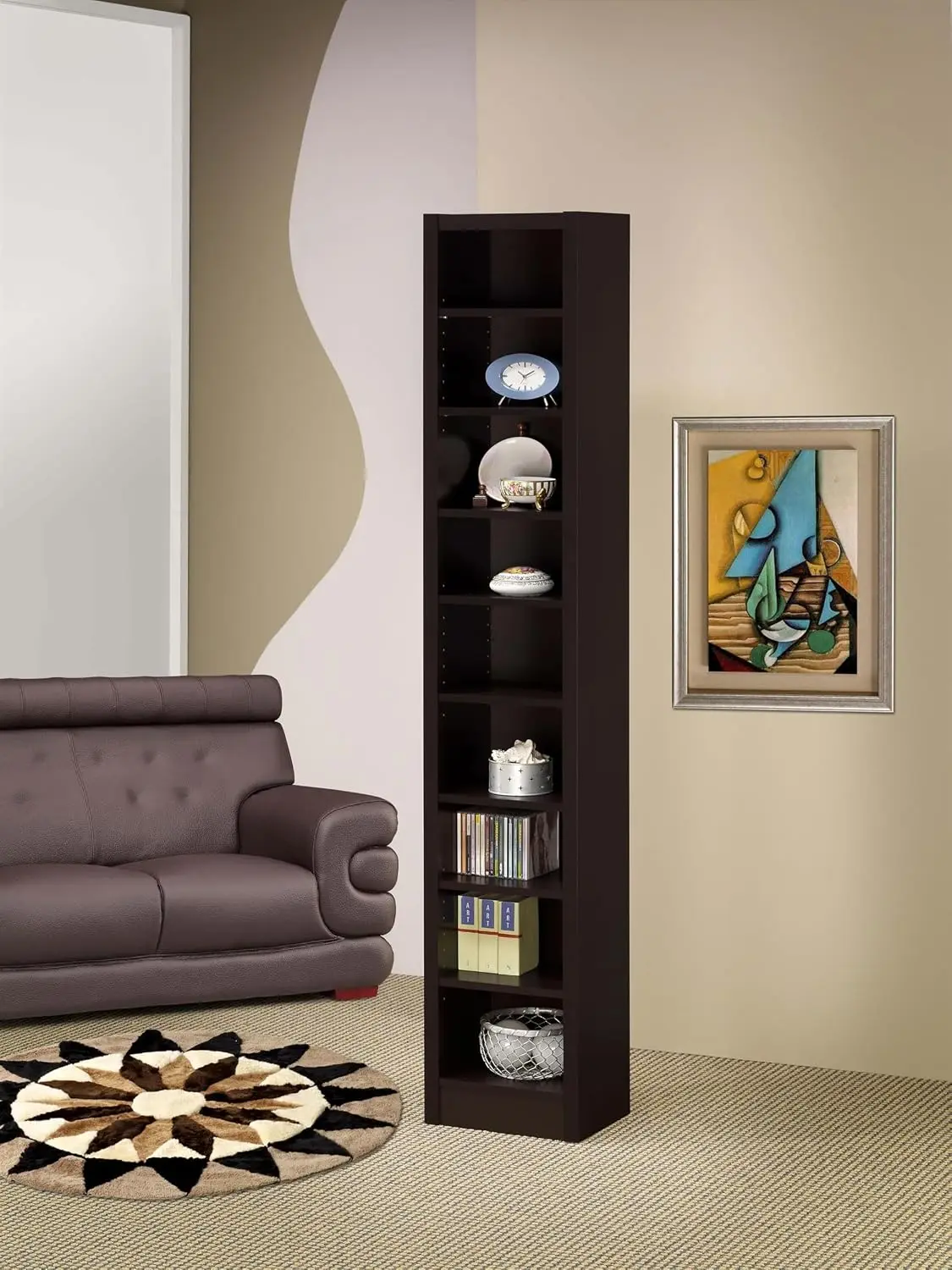 Narrow 9-Shelf Bookcase Tall Enclosed Storage 70.75