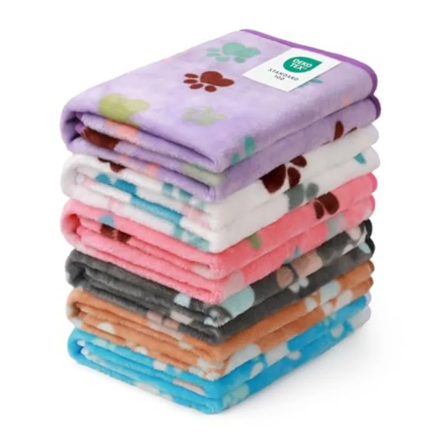 

1 Pack 6 Dog Blankets Cat Soft Fluffy Fleece Pet Blanket Warm Cute Print Design Puppy Kitten Doggy Paw Small 23"x16"