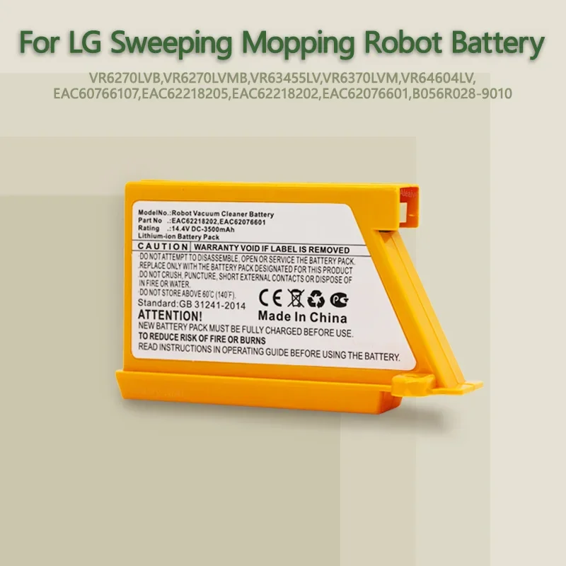 5000mAh 3500mAh For LG VR6270LVB,VR6270LVMB,VR63455LV,VR6370LVM,VR64604LV,EAC60766103,EAC62218205 Robot Vacuum Cleaner Battery