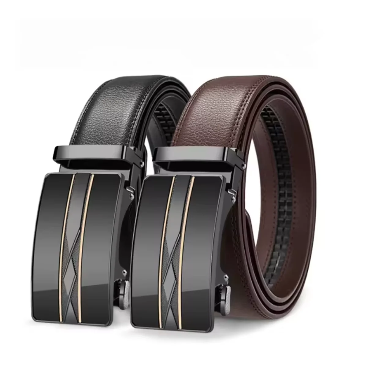 3.5cm High Quality Genuine Leather Men’s Belt, Adjustable Ratchet Automatic Buckle, Black/Brown Cuttable Business Casual Belt