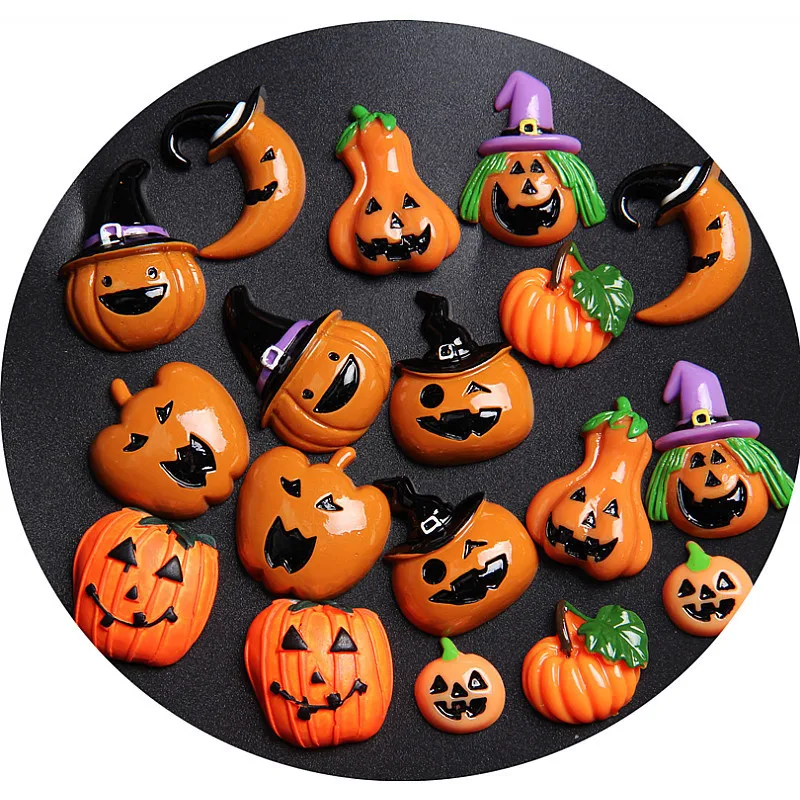 50pcs/lot Resin Acrylic Pumpkin Head Halloween Patch