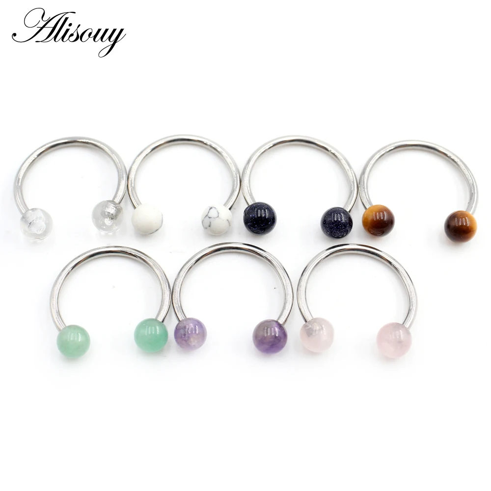Alisouy 1PC Stainless Steel Natural Stone Horseshoe BCR Captive Septum Nose Ring Ear Guauge Nipple Ring Piercing Body Jewelry image 2