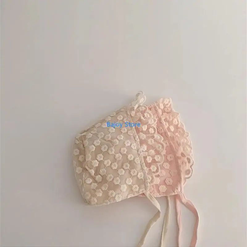 

63HE Windproof Baby Hat Newborns Girls Bonnet with Lace Decors for Spring Summer