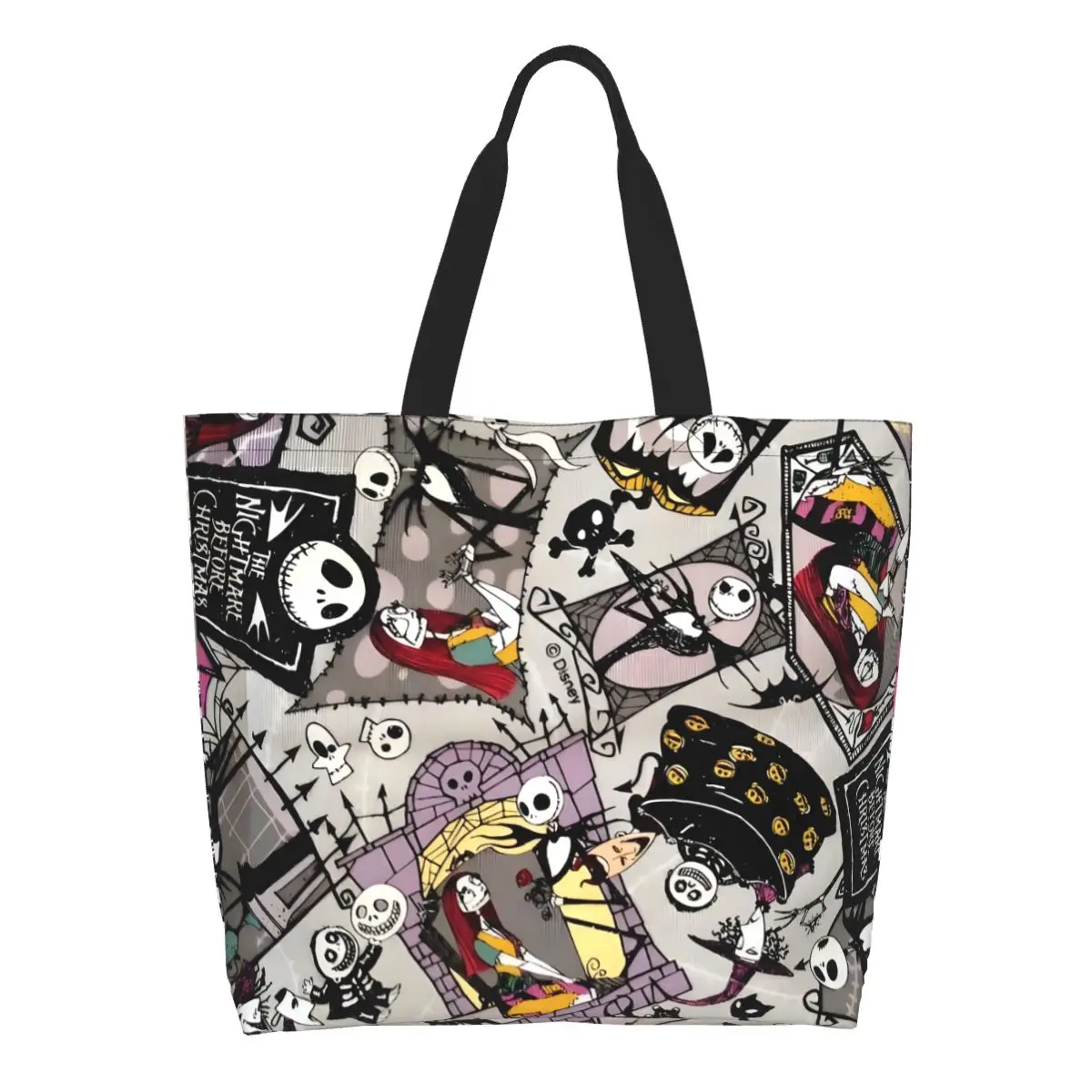 

Custom Recycling Jack Skellington Shopping Bag Women Shoulder Canvas Tote Bag Portable of Halloween Town Grocery Shopper Bags