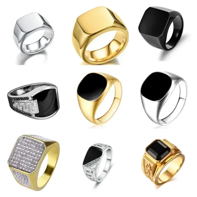 Anillos de Metal brillantes para hombre, sello de ancho geométrico, dedo cuadrado, estilo Punk, accesorios de joyería, novedad de 2023