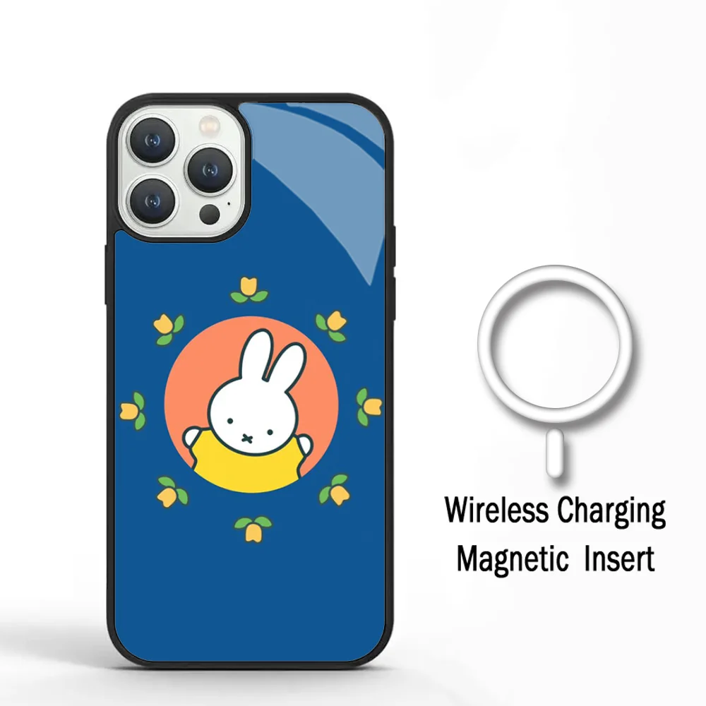 M-Miffys Cartoon Cute Rabbit Phone Case For IPhone 11 12 13 14 15 Plus Pro Max Mirror Acrylic Cover For Magsafe