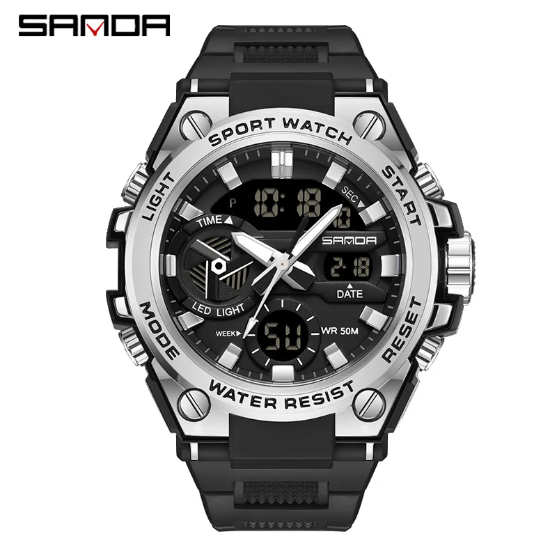 

2023 Fashion Sanda Top Brand Military Sport Men's 50m Waterproof Quartz Wristwatch Led Digital Watch For Male Relogios Masculino