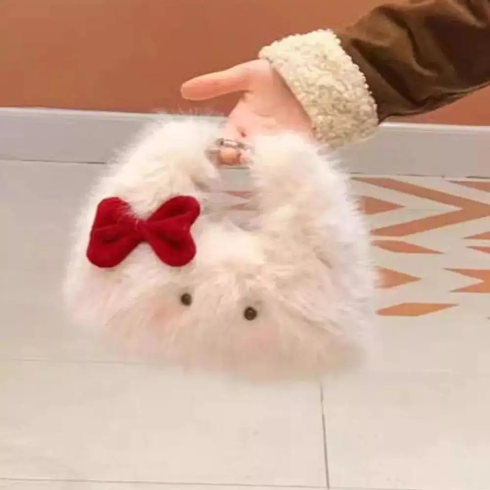 Cartoon Plush Plush Handbag Bow Sweet Cat Underarm Bag Large Capacity Crossbody Bag for Women