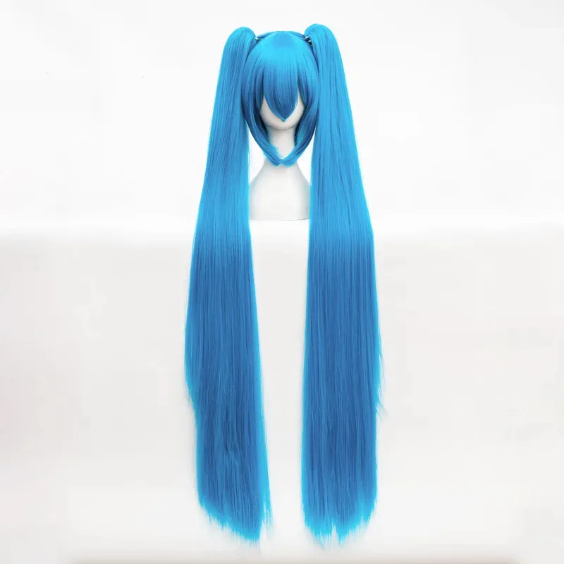 عالية الجودة Vocaloid Miku تأثيري طويل مقاومة للحرارة الاصطناعية مشبك شعر ذيل حصان الباروكات + غطاء شعر مستعار