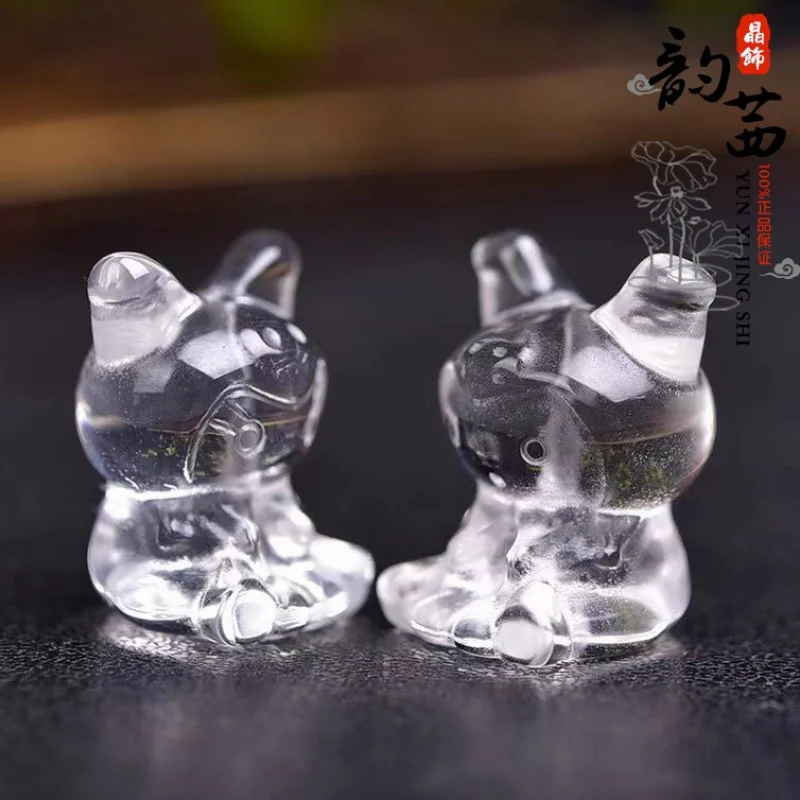 Natural White Crystal Hand Carved Clow M Pendant Parts Crystal Ornament Rabbit Three-Dimensional Decoration Handmade DIY