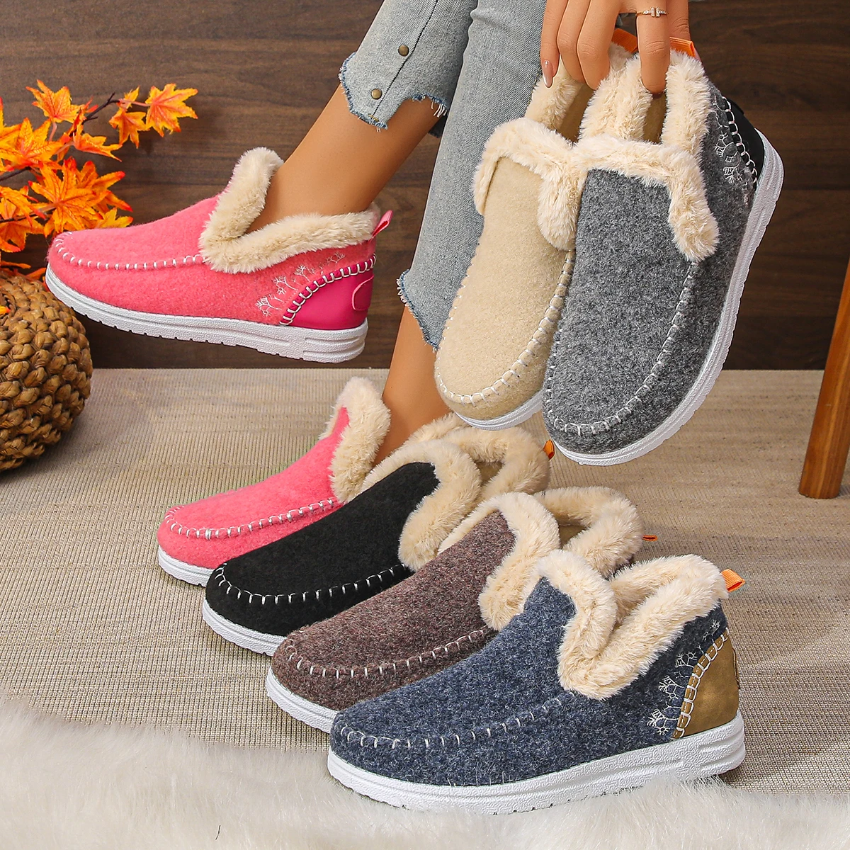 Women Snow Boots Trend Winter Keep Warm Comfortable Ankle Boots Winter Casual Thickened Fluff Shoes for Women Zapatos De Mujer