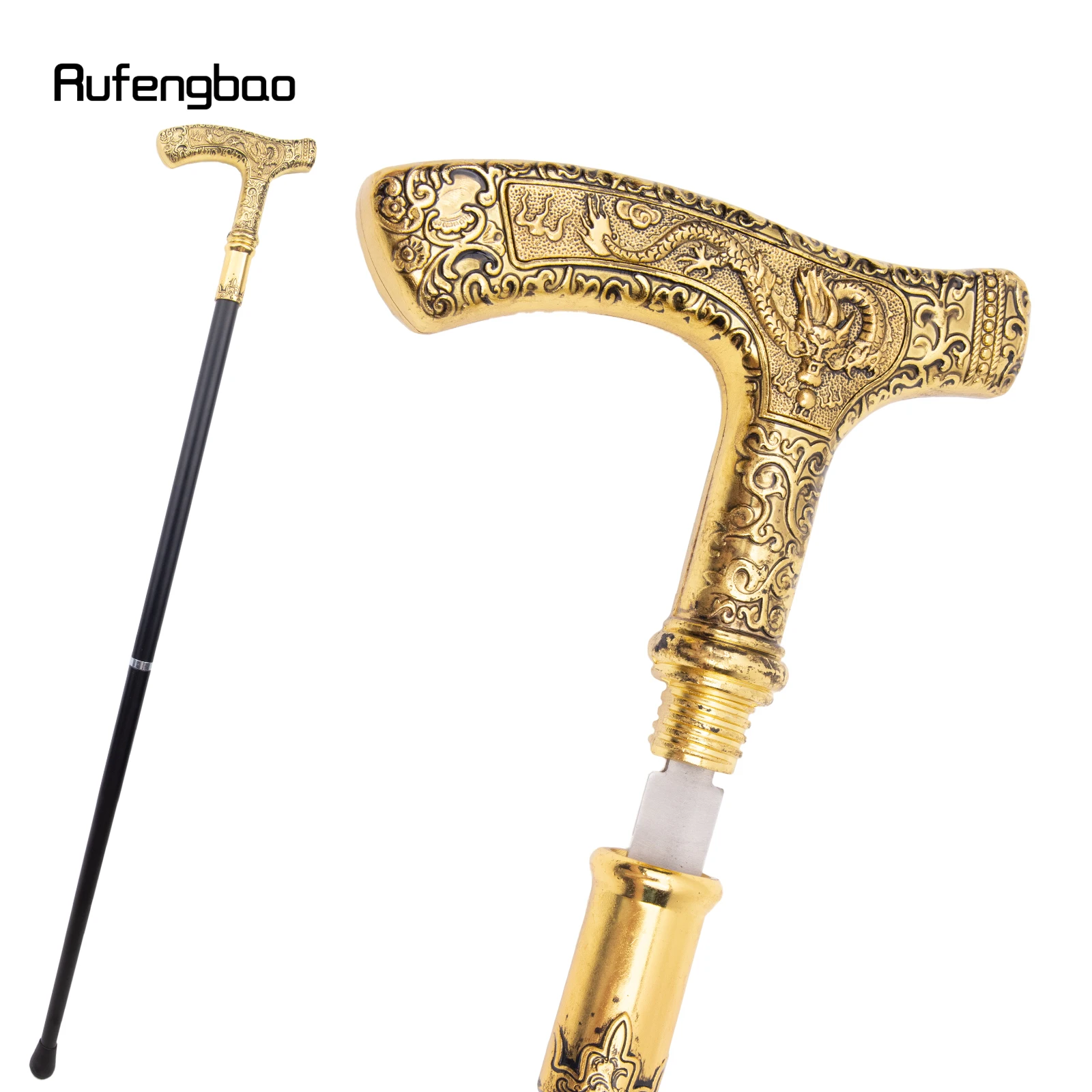 Gouden Draak Handvat Luxe Wandelstok met Verborgen Plaat Zelfverdediging Mode Riet Plaat Cosplay Crosier Stick 89cm