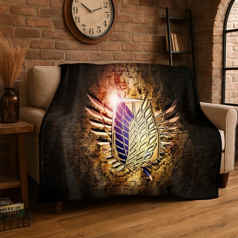 Attack on Titan Cartoon Anime Flannel Blanket Soft Warm Throw Blanket for Bedroom Living Room Bed Travel Camping Picnic Gift