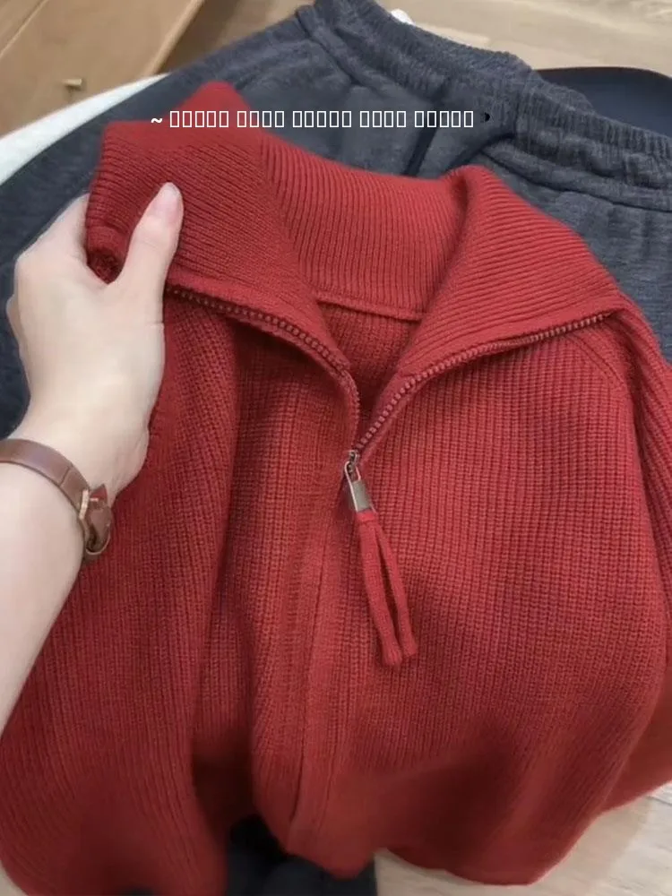 

Мягкий свитер из меха медведя, кардиган с двойной молнией, антивозрастной, синий, красный, корейский, европейский, прямой, длинный све