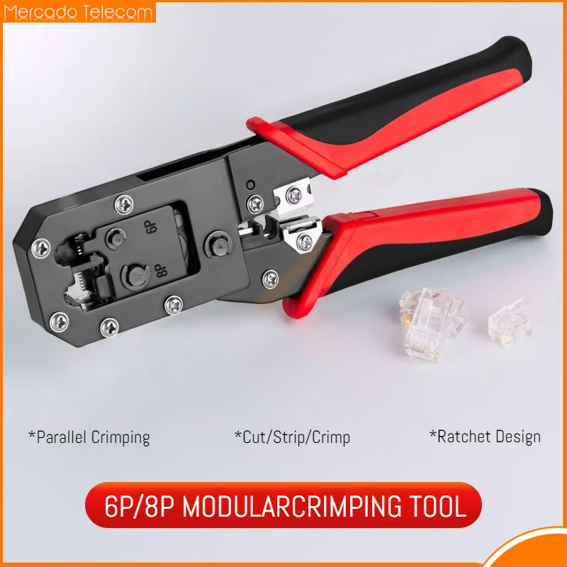 RJ45 Crimping Tool, All-in-one Ethernet Network LAN Cable Stripper Cutter Crimper Tool for 8P/RJ-45 & 6P/RJ-12, RJ-11