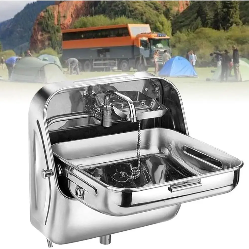 

XQZMZSCP RV Sink, квадратная одинарная складная раковина из нержавеющей стали с изогнутым смесителем, многофункциональная раковина для мытья рук для Ba